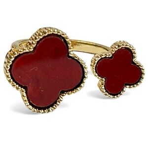 18K GP Designer Inspired Clover Ring Red Size 9.5